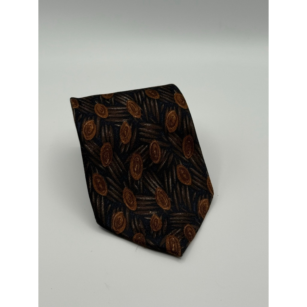 Giancarlo Lamberti Silk Tie Made in Italy Abstract Brown Navy Pattern Luxury